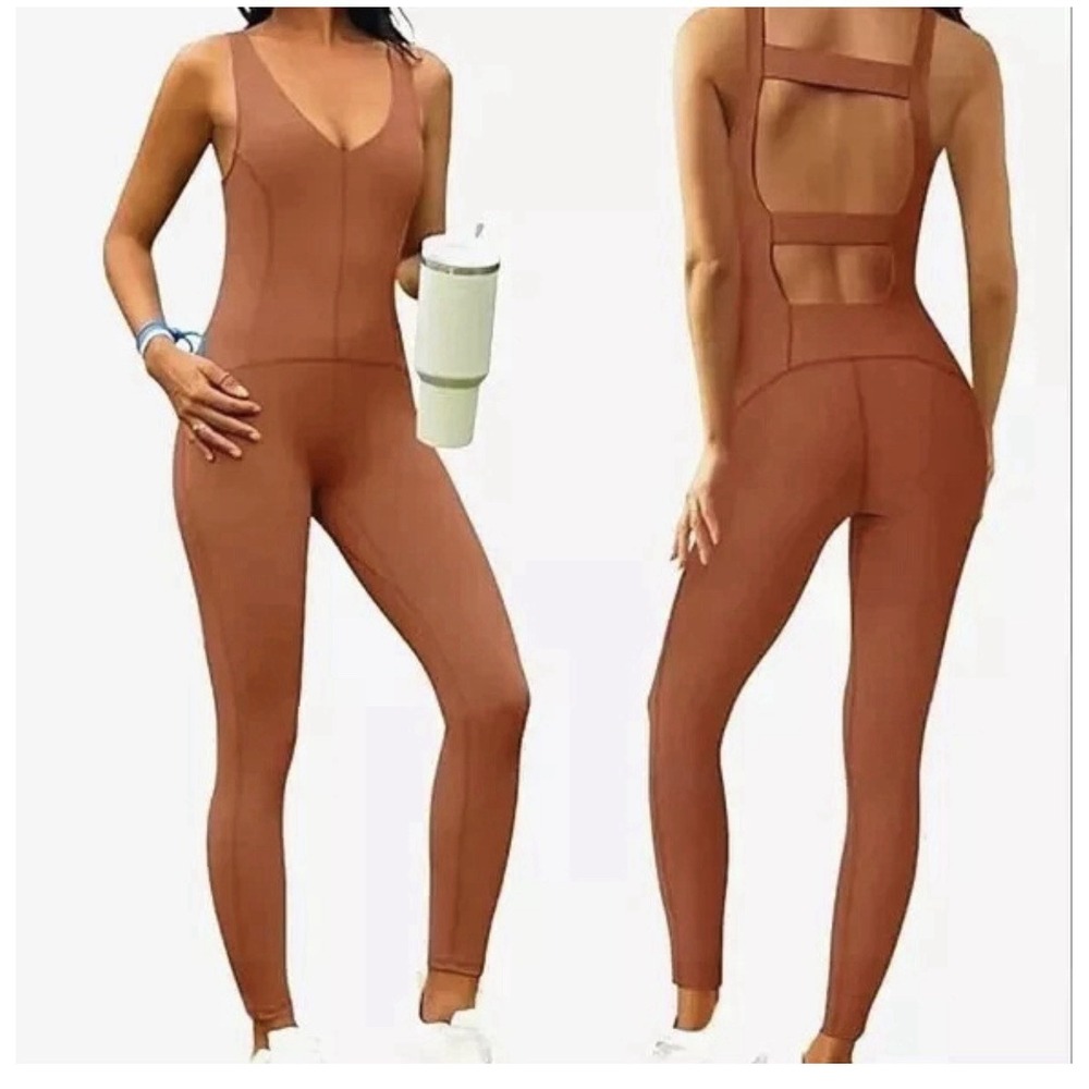 Free People Movement Large‎  Never Better Athletic One Piece Jumpsuit Rust NWOT - Picture 3 of 10